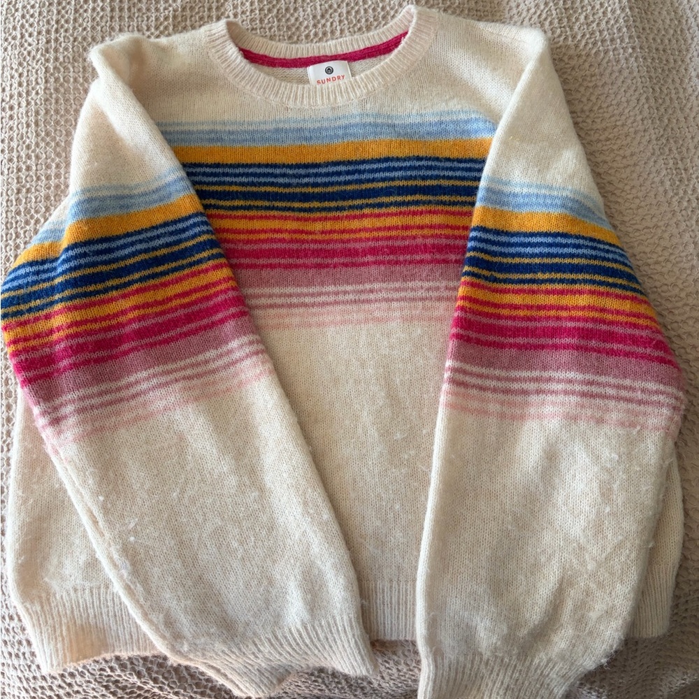 Sundry Cream Sweater with Vibrant Stripes